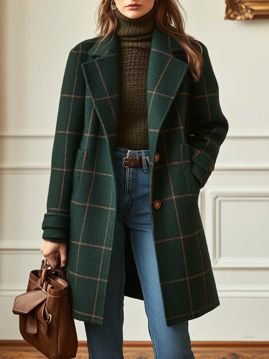 Manteau classique Fiona de Danoir Paris, en tissu chaud avec col et boutons élégants, porté dans une ambiance urbaine.