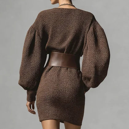 Danoirparis™| Clea Robe maillée courte avec ceinture structurée