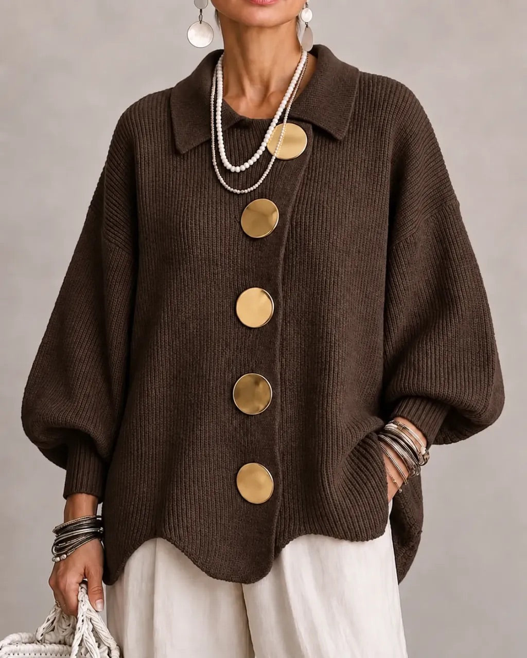 Karina - Cardigan Boutonné Oversize avec Col