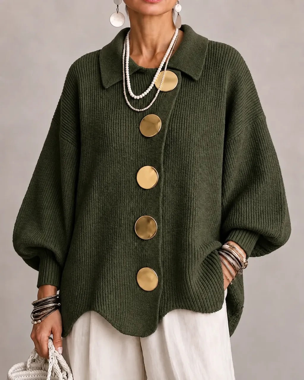 Karina - Cardigan Boutonné Oversize avec Col