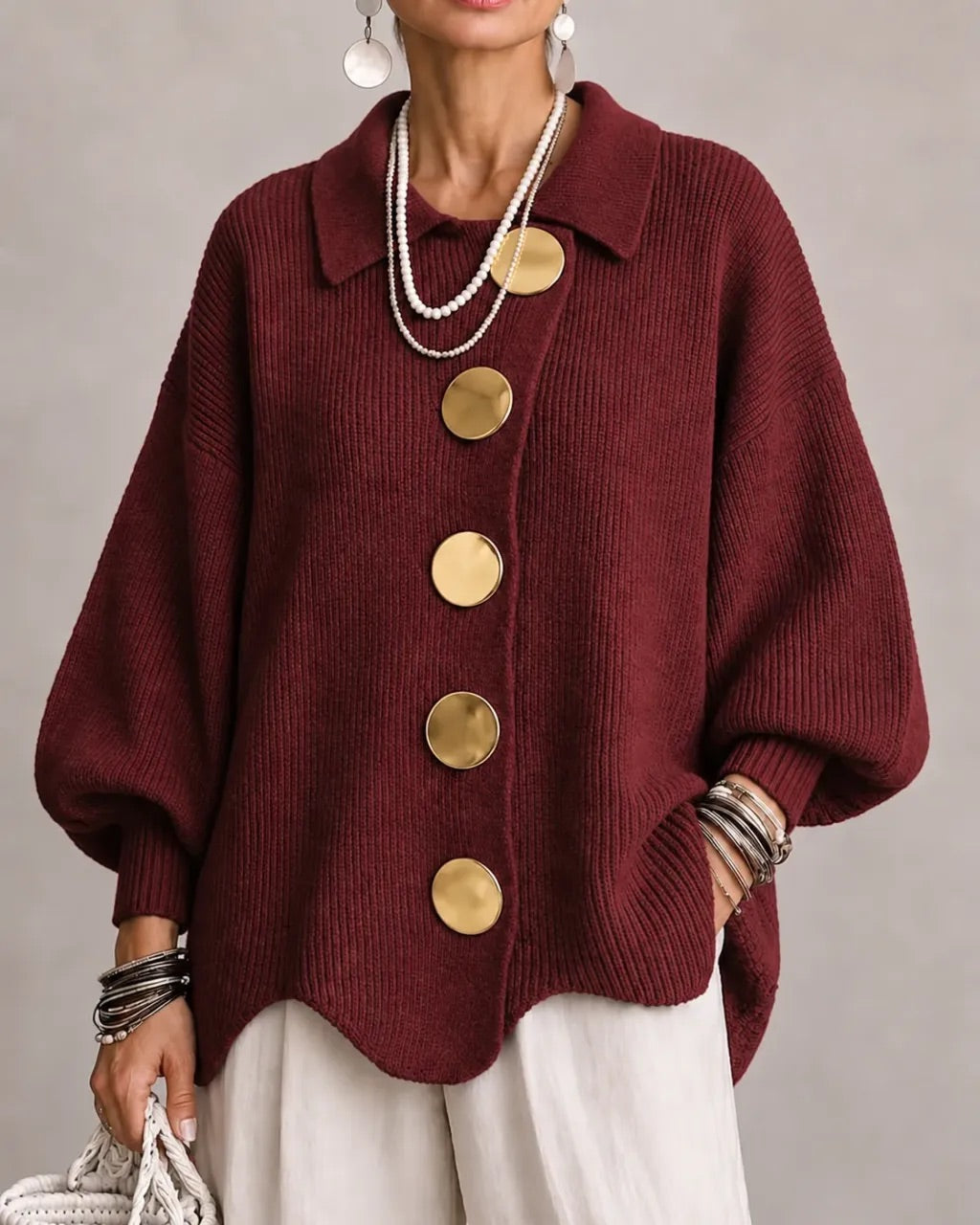 Karina - Cardigan Boutonné Oversize avec Col