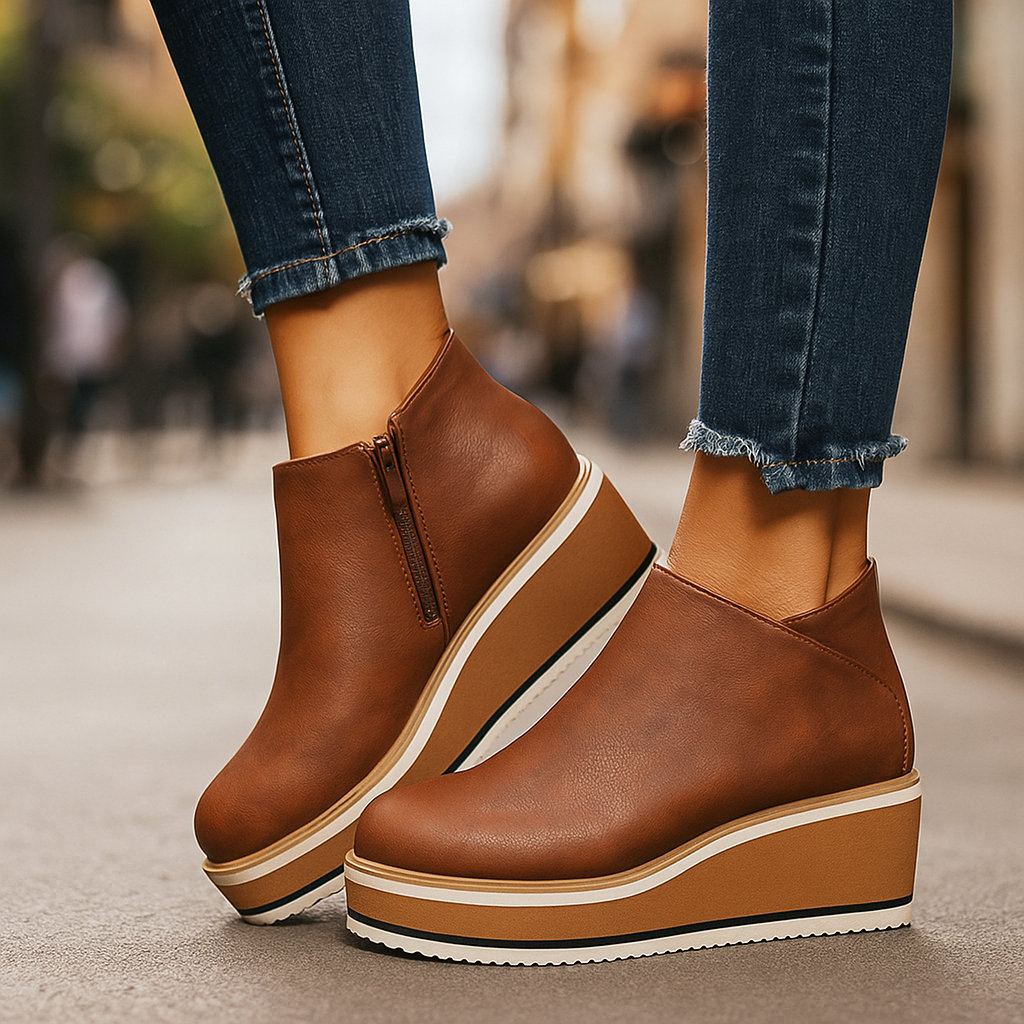 Bottines compensées Danoir Paris Coralie avec zip latéral, en cuir noir, chaussure élégante pour femmes.