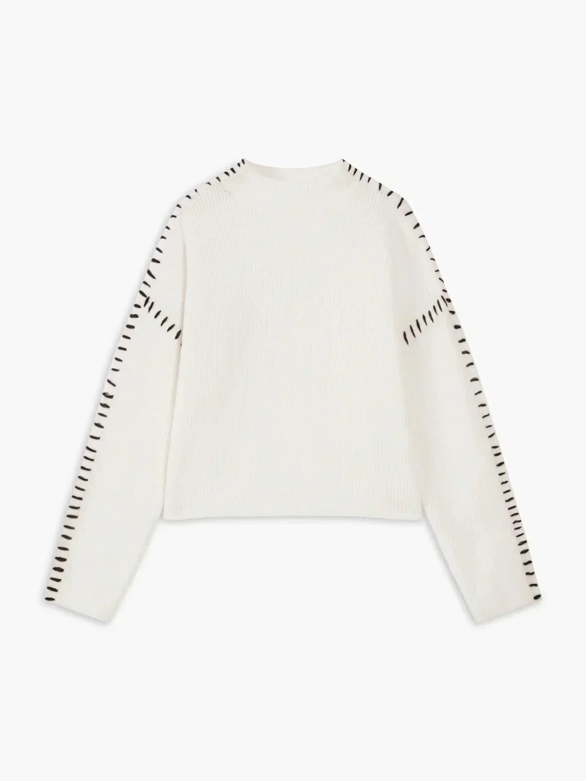 Pull Danoir Paris Nia en laine côtelée à col roulé blanc, sweater automnal confortable avec détails de couture whipstitch.
