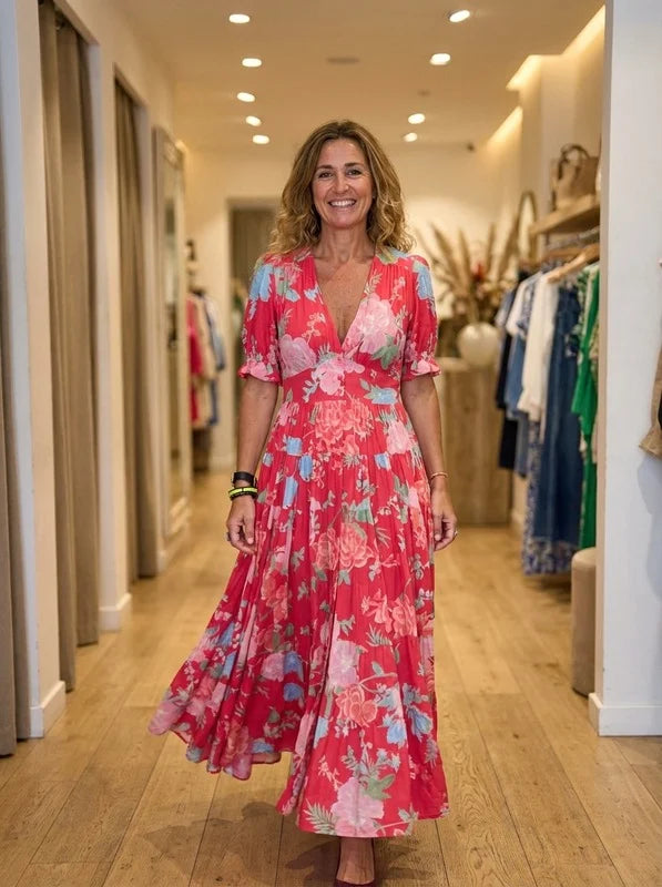 Minelda | Robe fleurie élégante à col en V