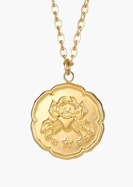 Collier zodiacal en or Old Money avec pendentif rond représentant une constellation, pour femmes et hommes.
