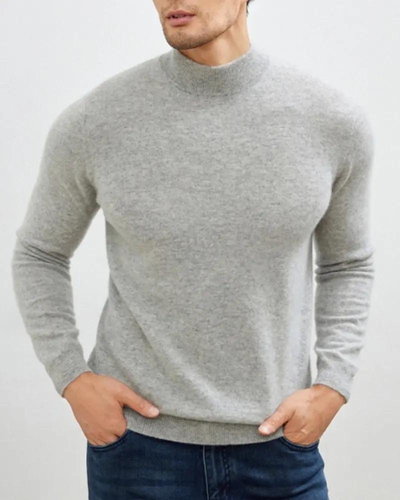 Pull en cachemire pour femme de la marque Old Money, col roulé chaud et doux, en laine cachemire beige.