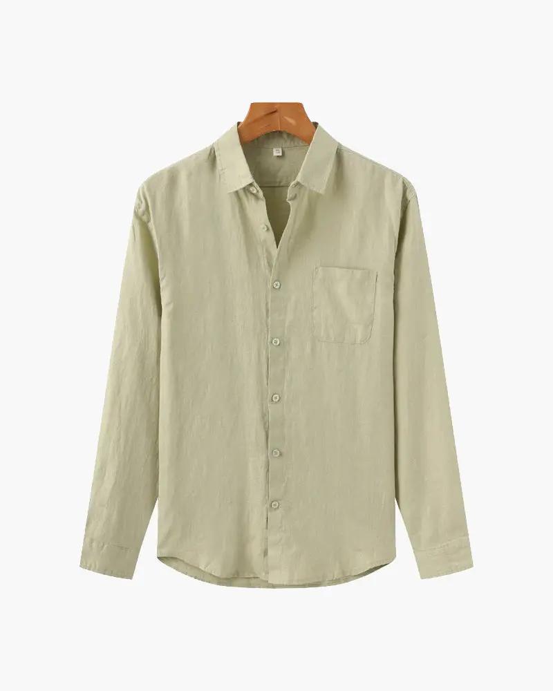 Chemise en lin beige Cape Town de Old Money, manches longues, col classique, tissu léger et respirant.
