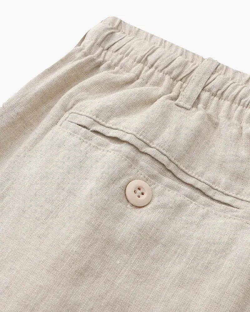Shorts en lin premium Casablanca de la marque Old Money, vue en gros plan avec détails du tissu et coupe décontractée