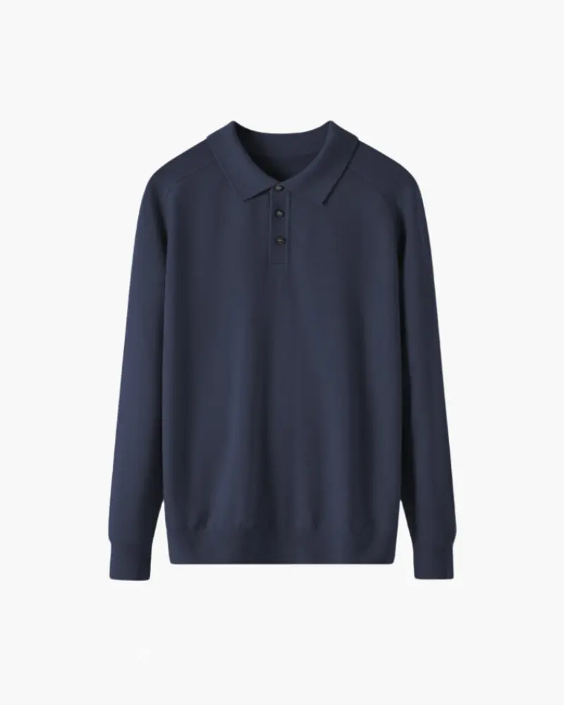 Pull en laine premium 100% Old Money, style polo, avec col classique et manches longues, en tissu doux et chaud.