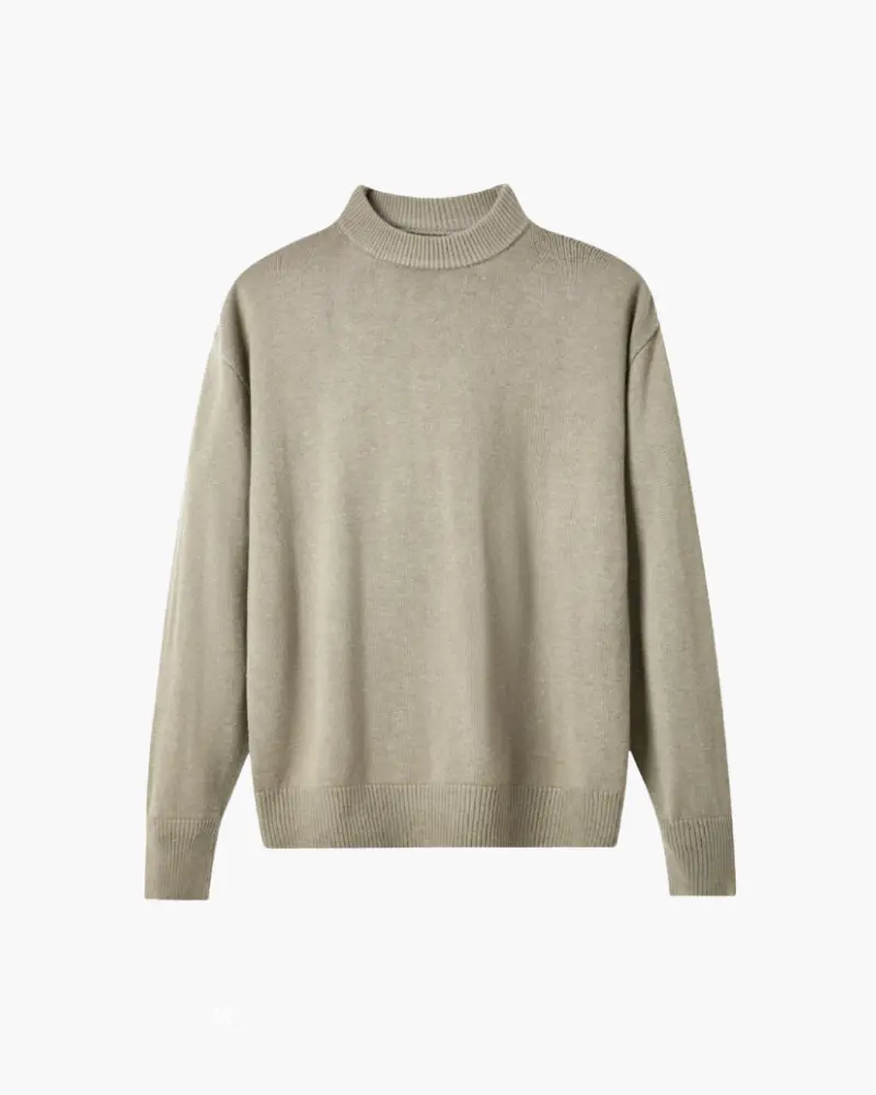 Pull en laine 100 % de qualité premium de la marque Old Money, turtleneck beige avec col roulé et finition douce.