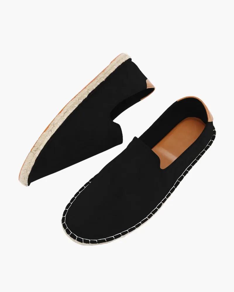Espadrilles Soho de Old Money, chaussures en toile beige avec semelle en corde, vue de face sur fond blanc.