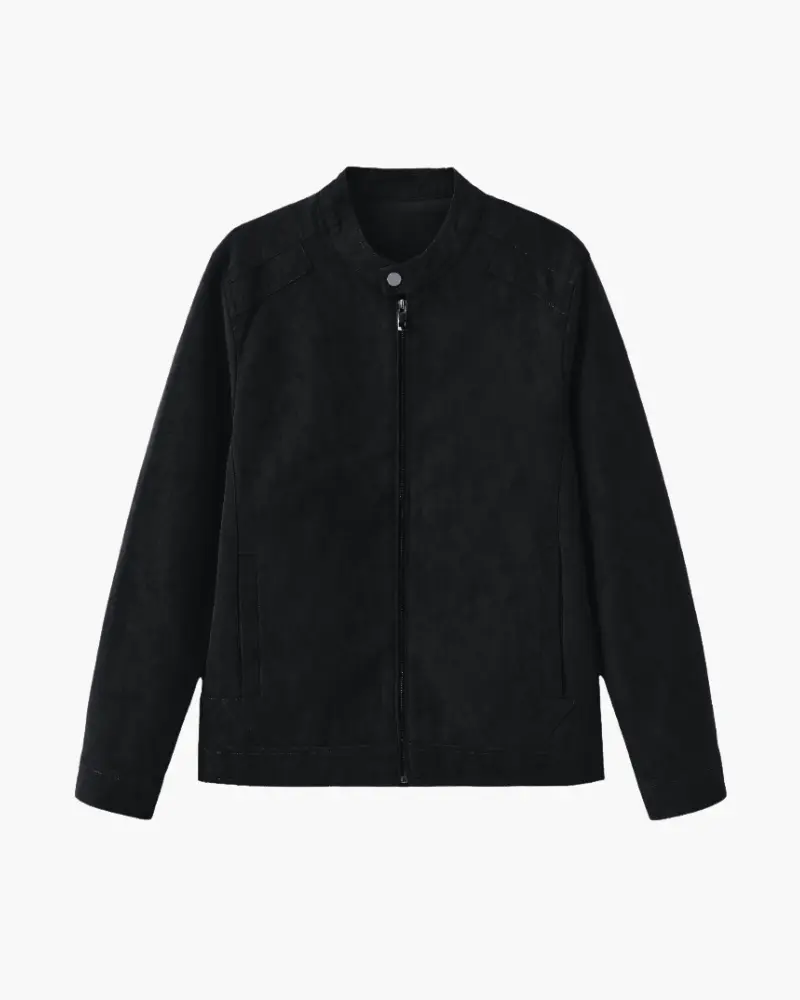 Veste en cuir suédé Old Money pour homme, coupe élégante et détails texturés, vue de face sur un fond neutre.
