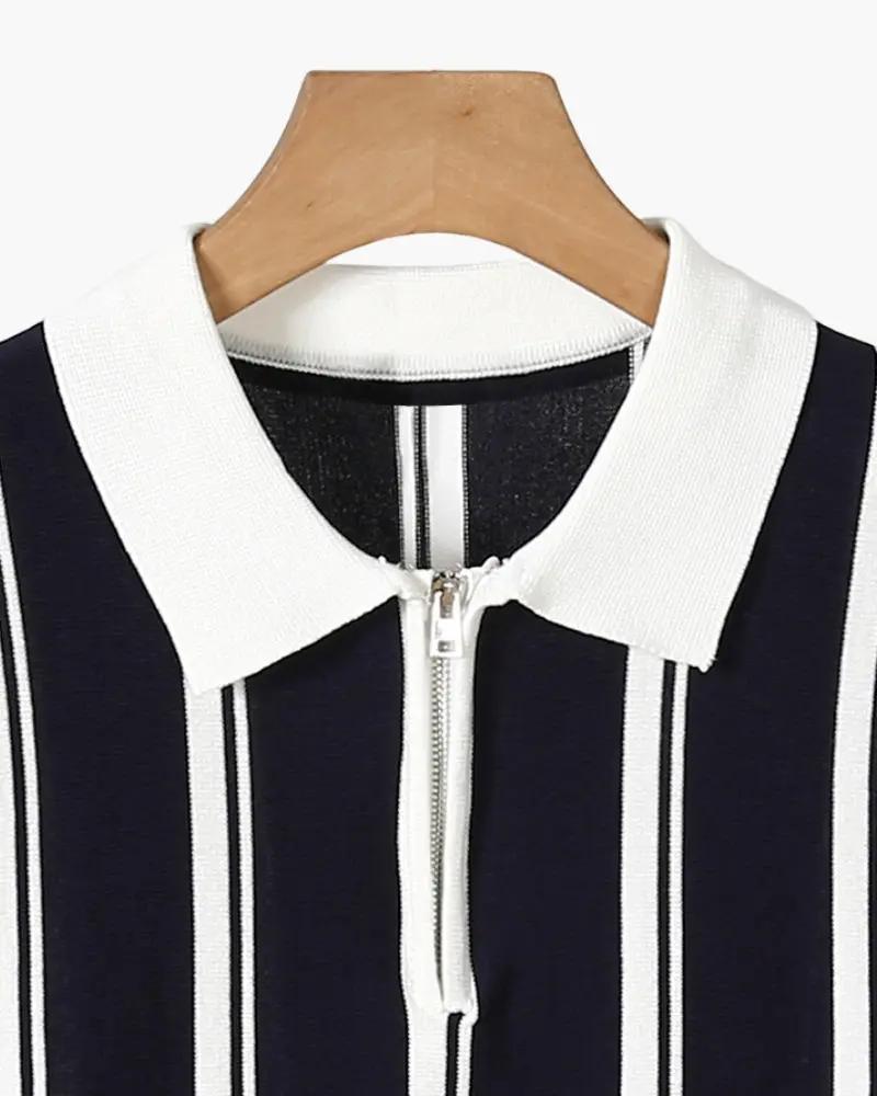Pull à demi-zip Old Money Modena avec col montant en coton gris, porté sur un mannequin.
