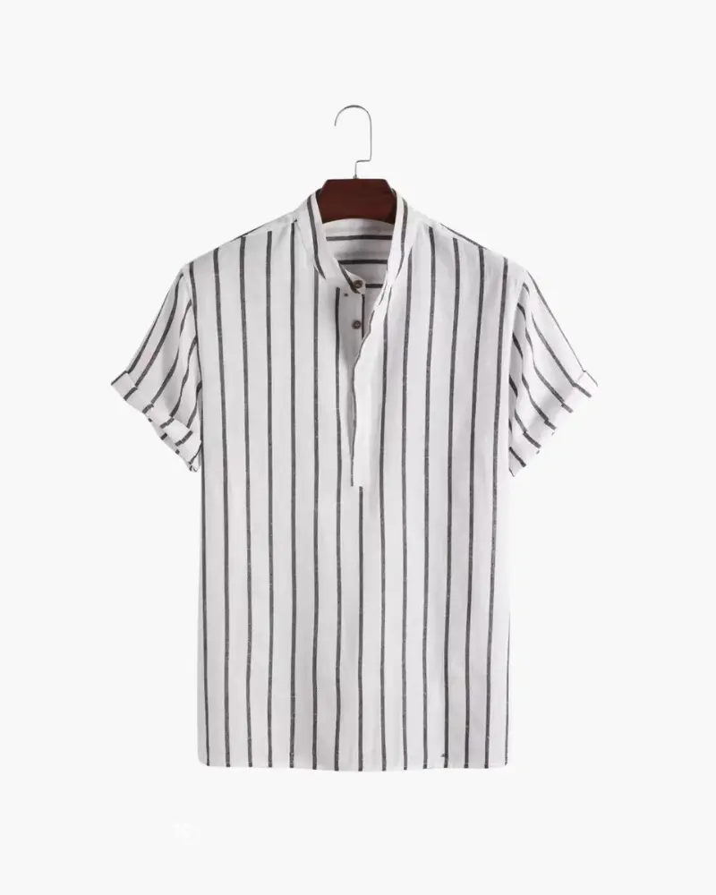 Polo Old Money Bari Sailor avec rayures bleues et blanches, col en V et logo brodé sur la poitrine.