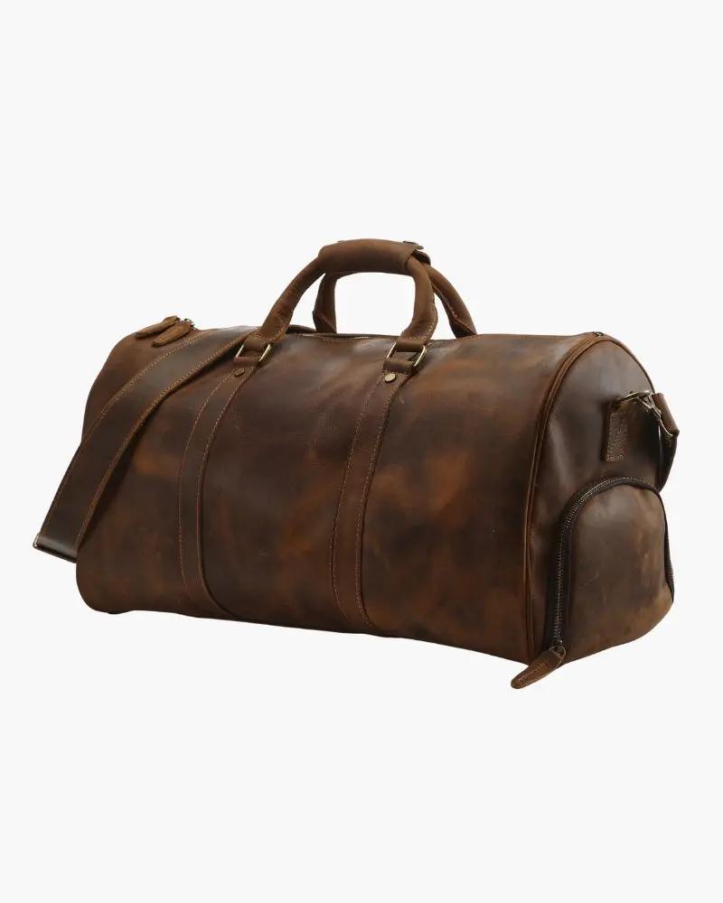 Sac de voyage en cuir Montague de la marque Old Money, avec poignées robustes et finition élégante.