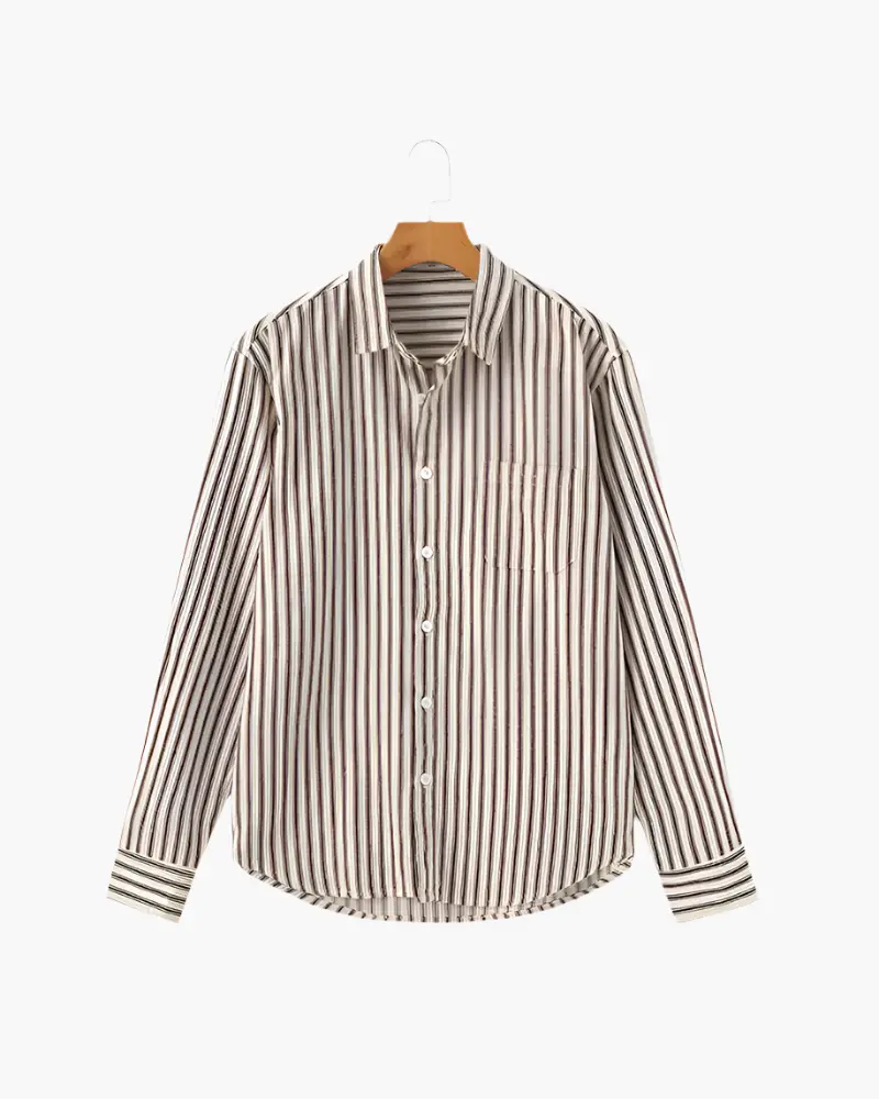 Chemise pour hommes à rayures de la marque Old Money, col classique et manches longues, tissu léger et élégant.