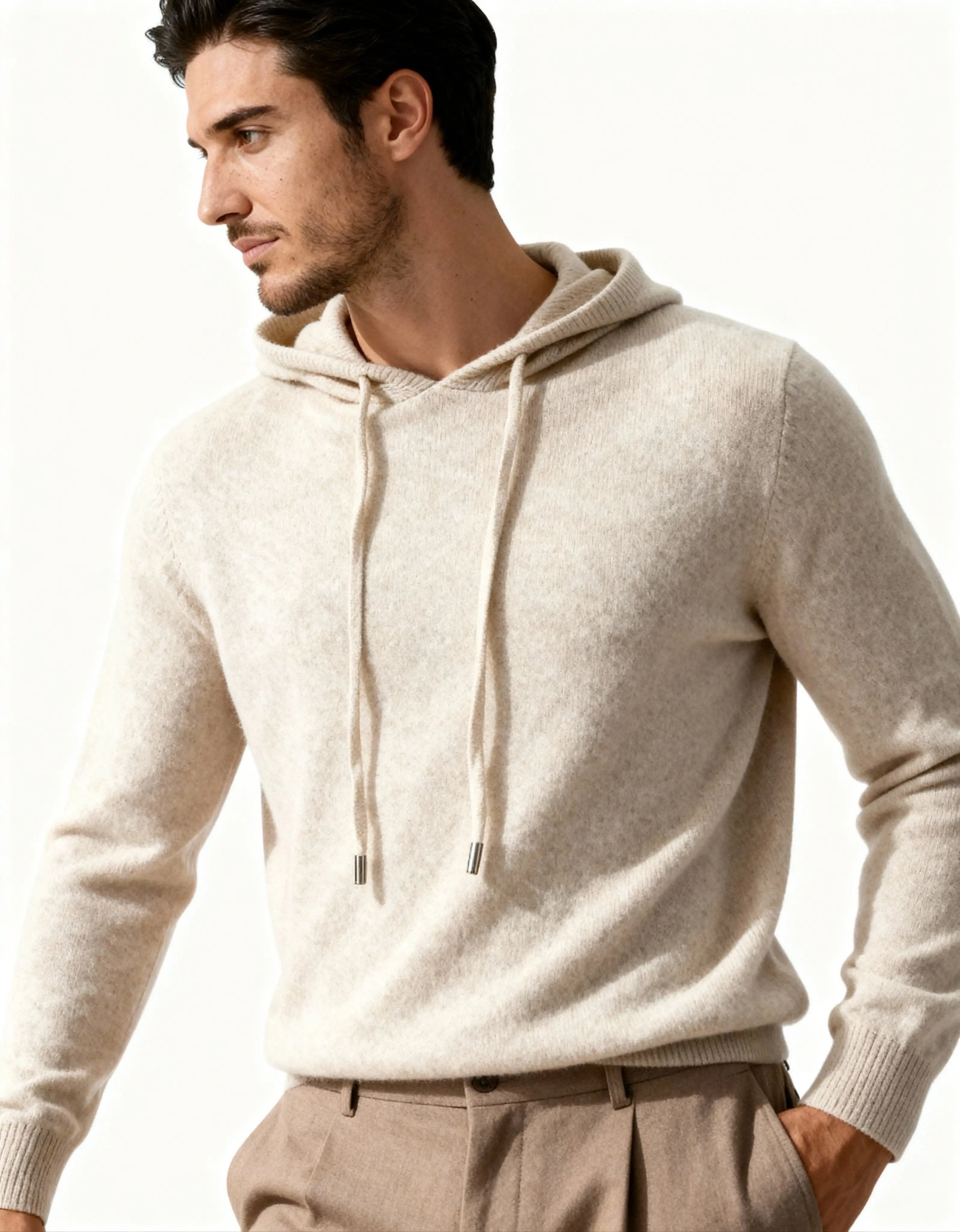 Sweat à capuche en cachemire 100 % de la marque Old Money, doux et confortable, avec capuche et manches longues.