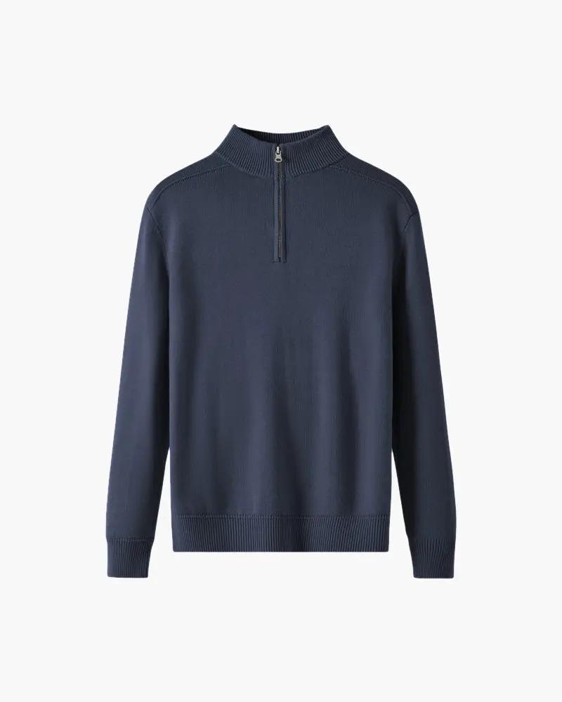 Pull en laine mérinos 100% à fermeture éclair de la marque Old Money, visible en image, doux et chaud.