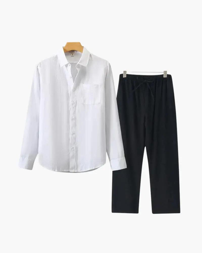 Chemise à manches longues Old Money en lin, style combo avec détails élégants, tissu léger et confortable visible sur l'image.