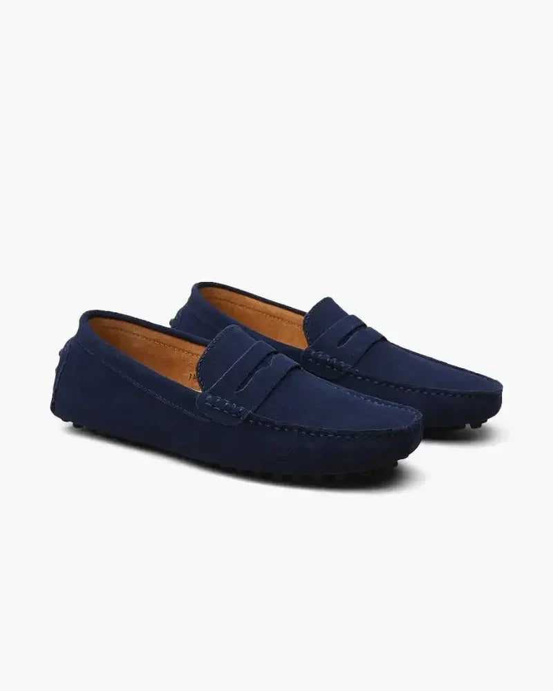 Chaussures mocassins en daim pour homme de la marque Old Money, style driver loafers avec semelle en caoutchouc blanc