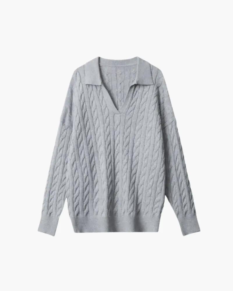 Pull en maille en laine premium pour femme Old Money, col en V gris, doux et confortable, parfait pour un look chic et décontracté.