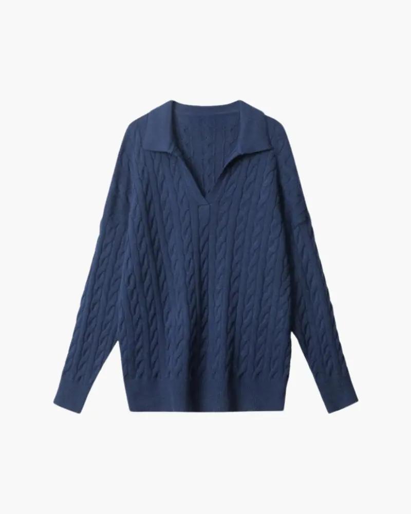 Pull en laine gris à col en V pour femmes Old Money, sweater en tricot premium, élégant et confortable.