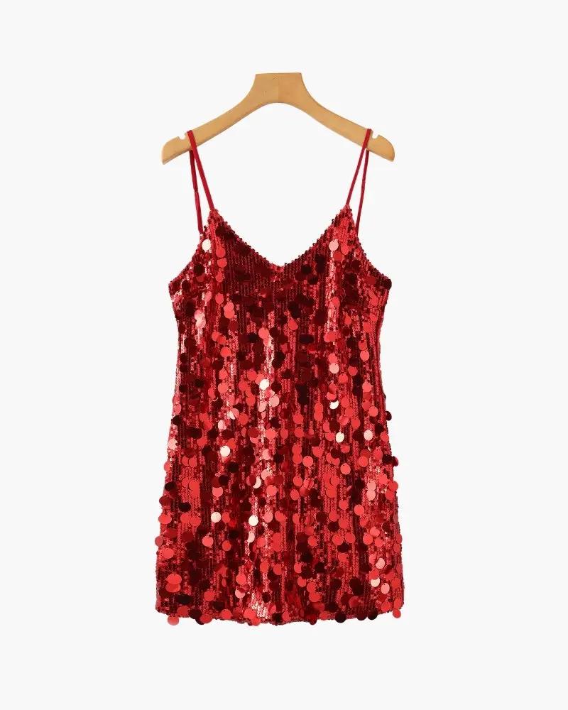 Robe courte à sequins rose doré pour fête, vêtement de soirée pour femmes de la marque Old Money Women, vue de face