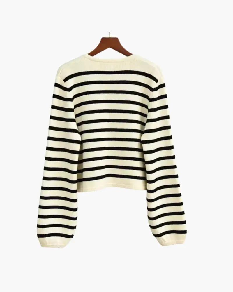 Gilet en laine à rayures premium pour femmes Old Money, détail à rayures, coupe élégante et tissu chaud.