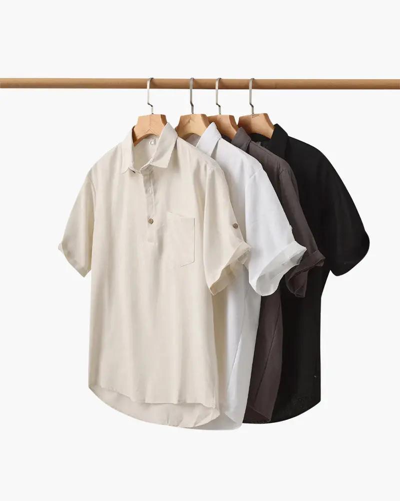 Polo en lin Casablanca de Old Money WorldWide, vue de face, couleur beige, col classique et manches courtes.