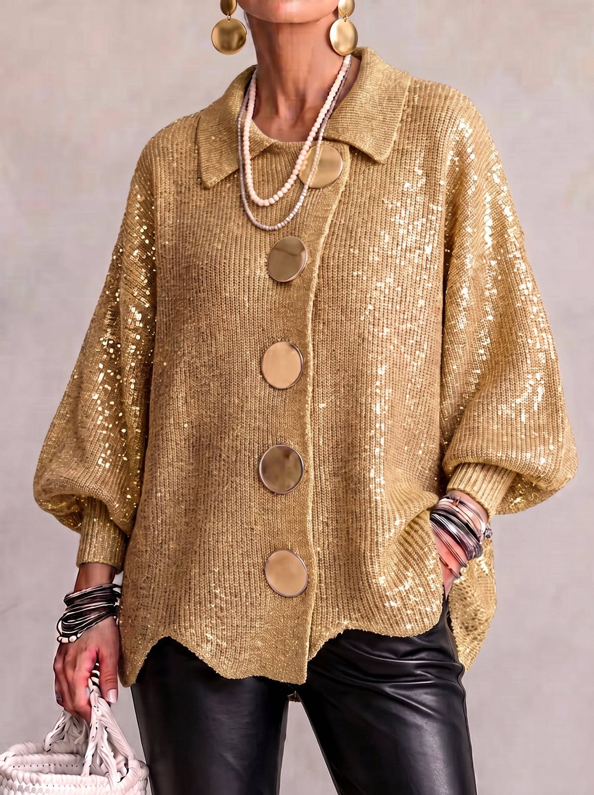 Isadora™ | Cardigan Oversize à Col avec Gros Boutons en Métal