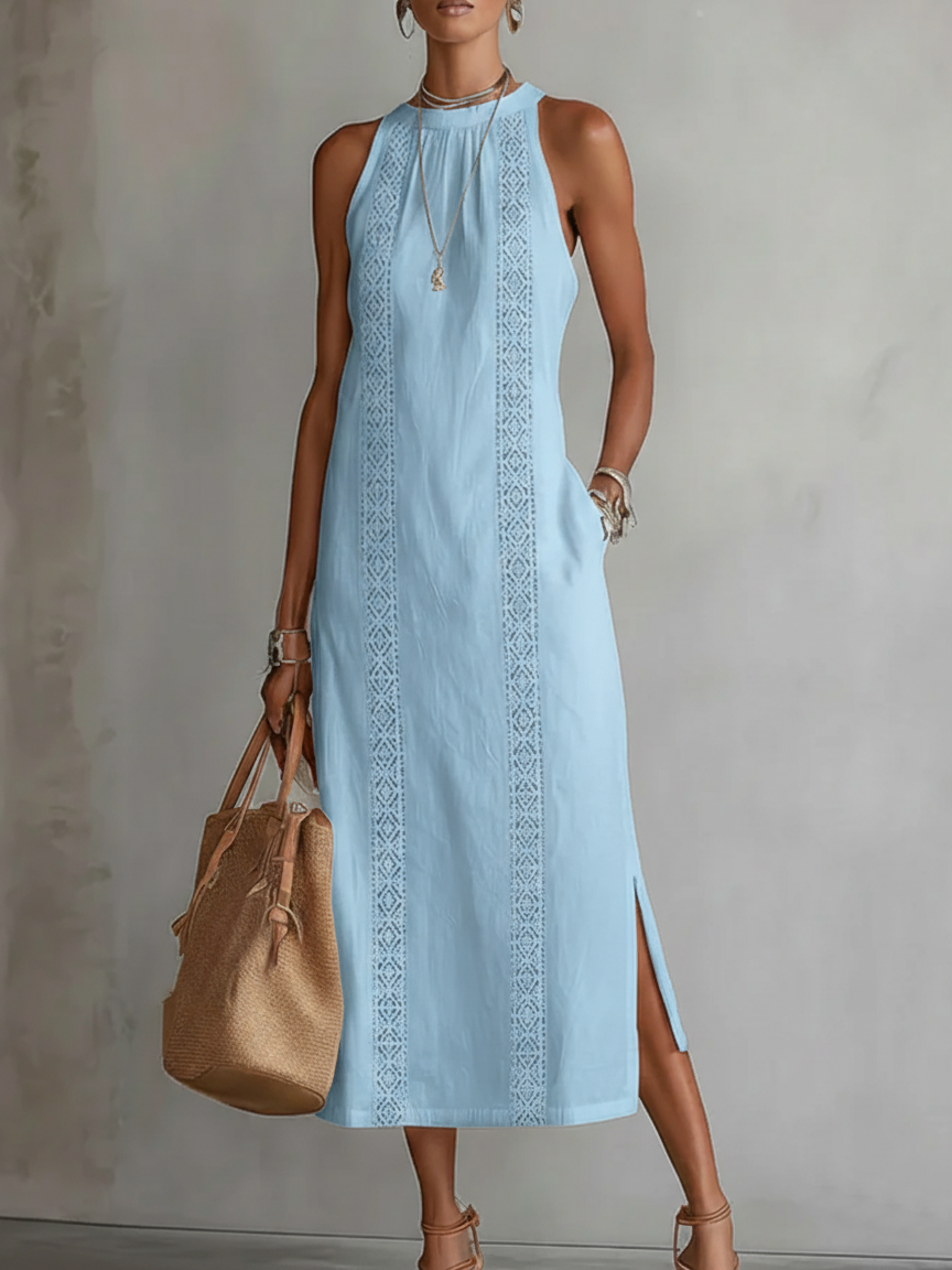 Jimena | Robe midi en lin à col Mao