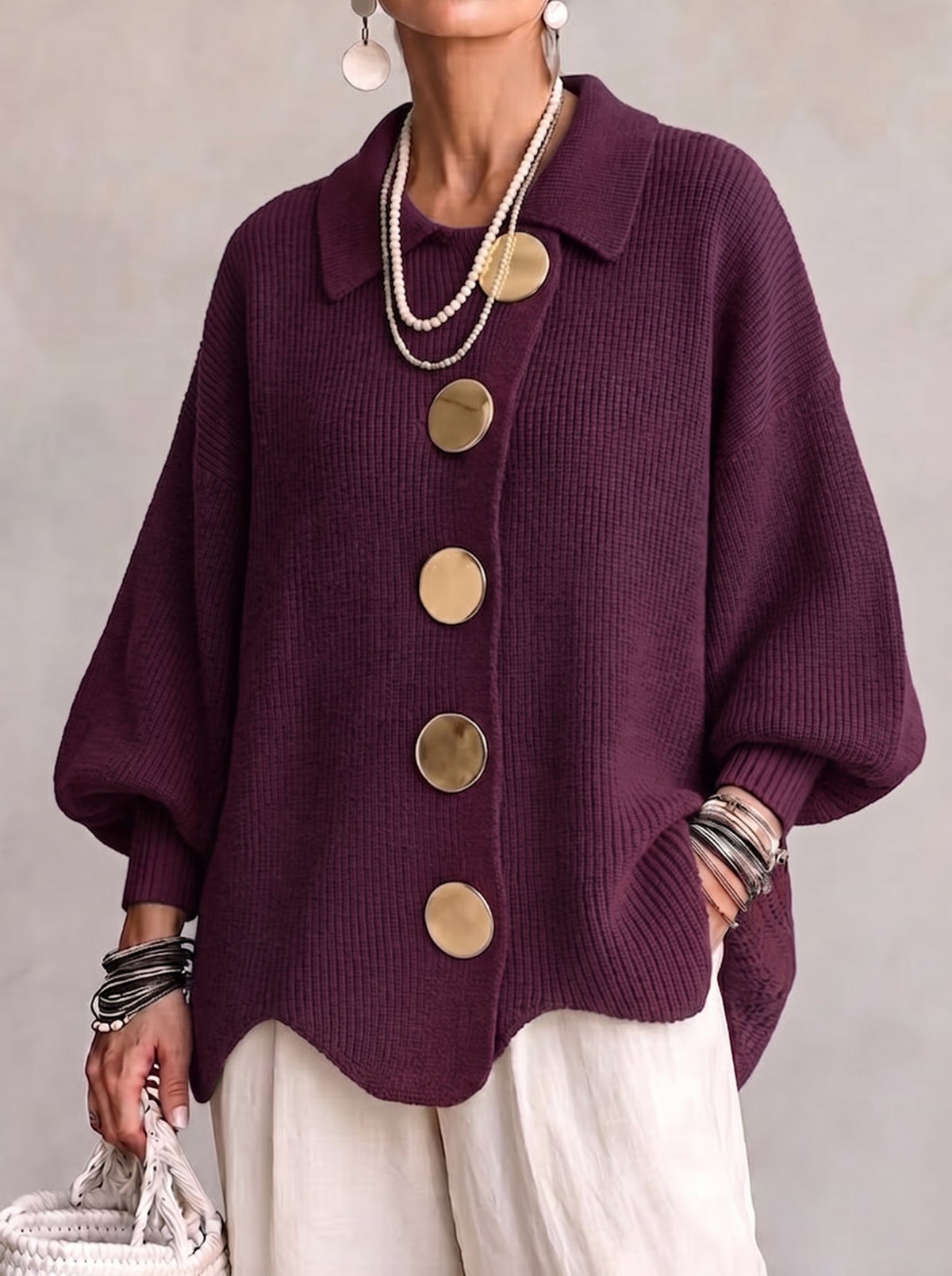 Karina - Cardigan Boutonné Oversize avec Col