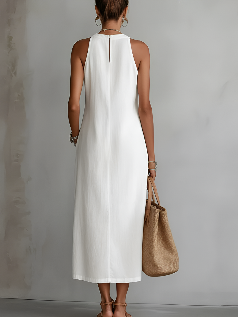 Jimena | Robe midi en lin à col Mao