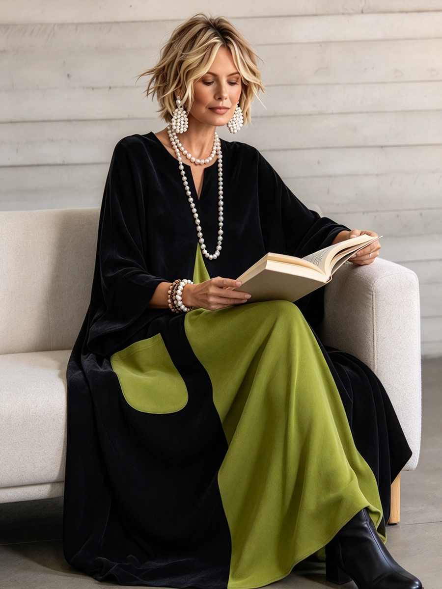 Gisèle | Robe en Velours Color-Block Élégante et Artistique