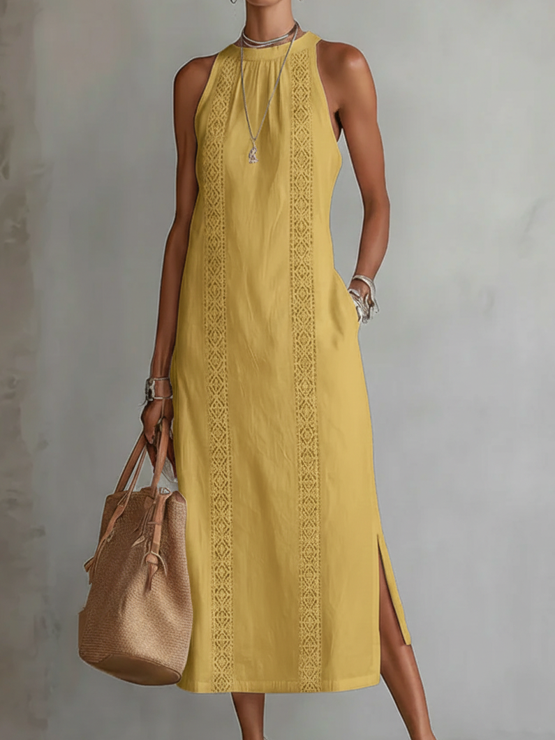 Jimena | Robe midi en lin à col Mao