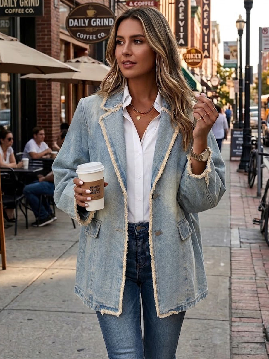 Veste blazer surdimensionnée vintage Danoir Paris, coupe ample, en tissu à motif, portée sur un mannequin.