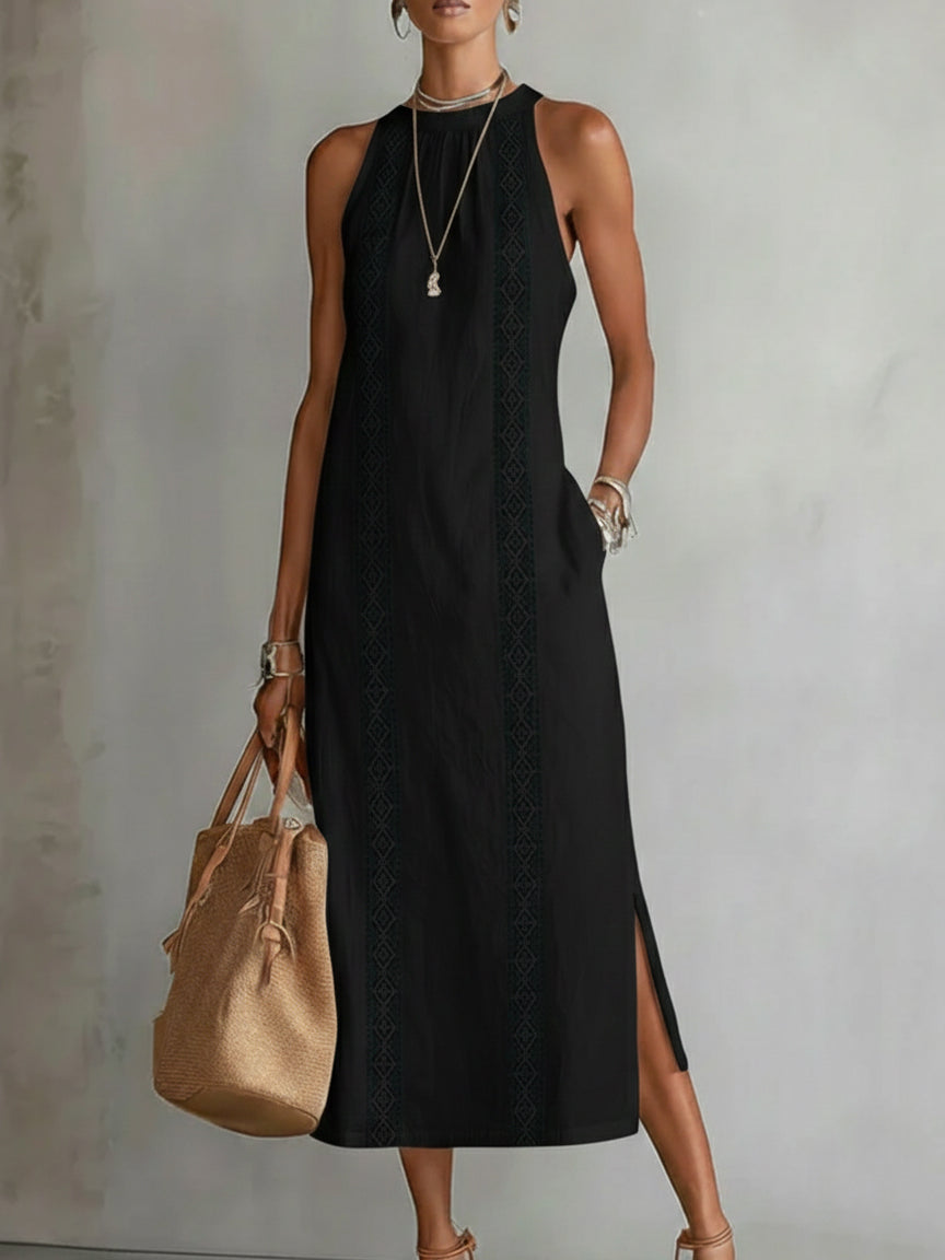 Jimena | Robe midi en lin à col Mao
