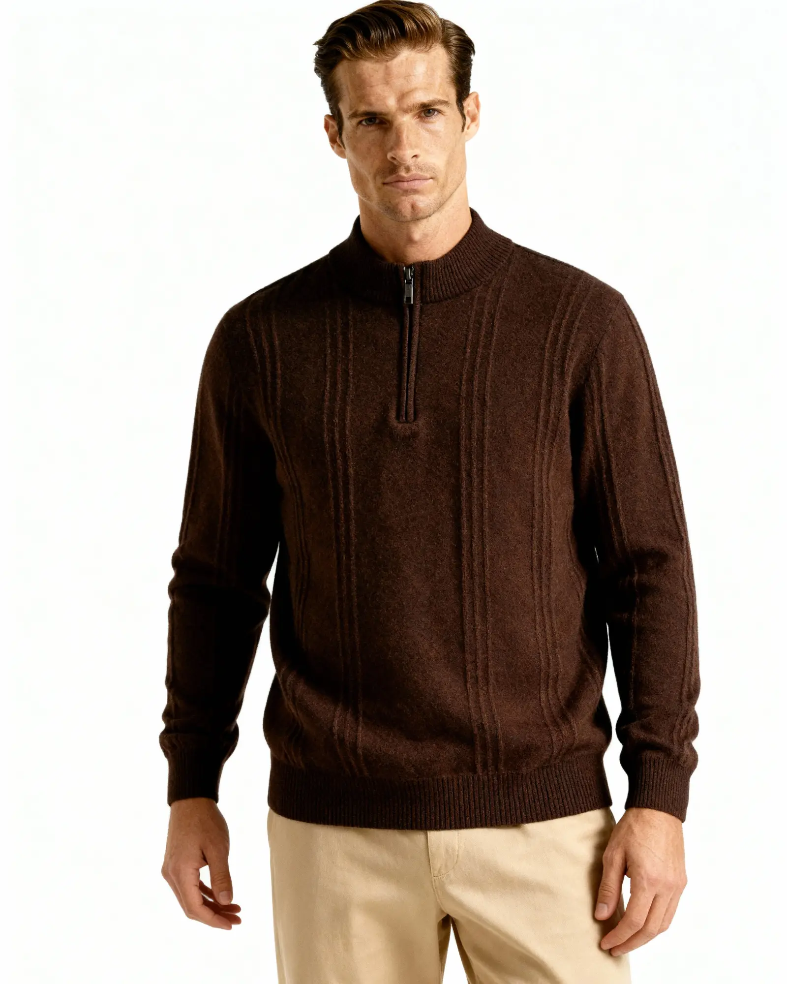 100% Cashmere Ribbed Half Zip Old Money
