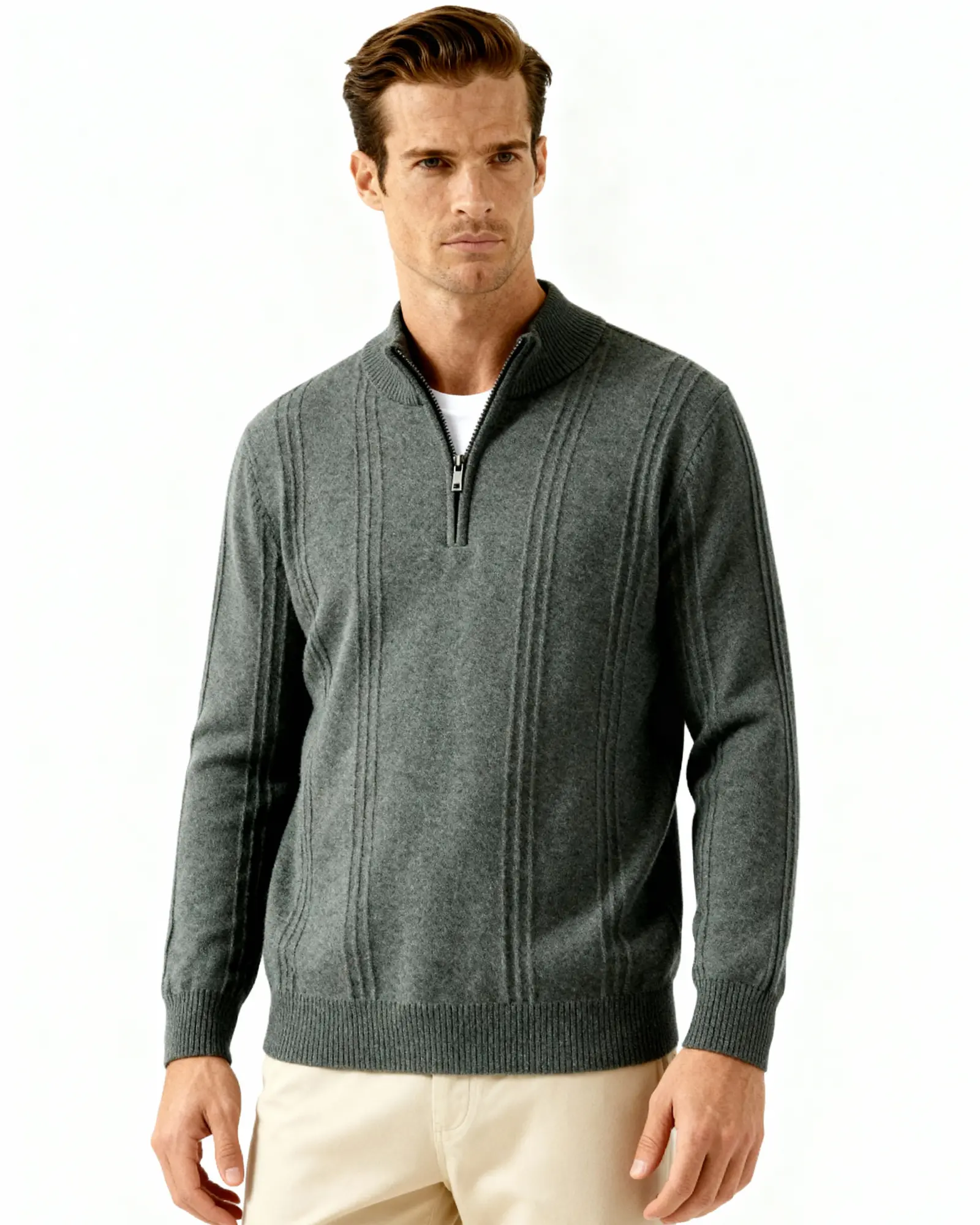 100% Cashmere Ribbed Half Zip Old Money