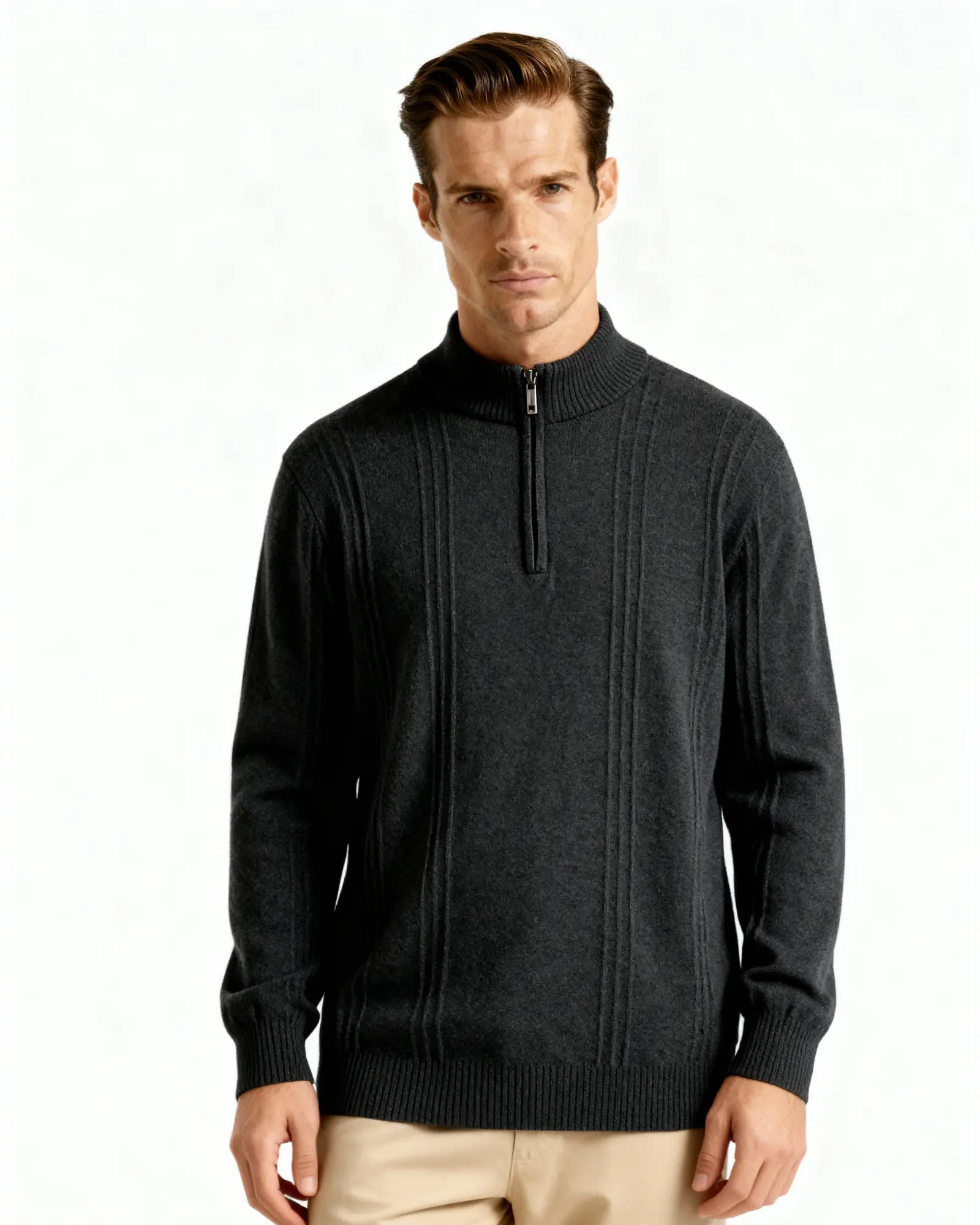 100% Cashmere Ribbed Half Zip Old Money