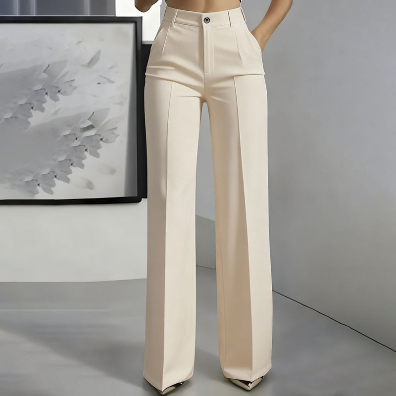 Pantalon de costume taille haute pour femmes Danoir Paris, coupe élégante et moderne, en tissu noir élégant.