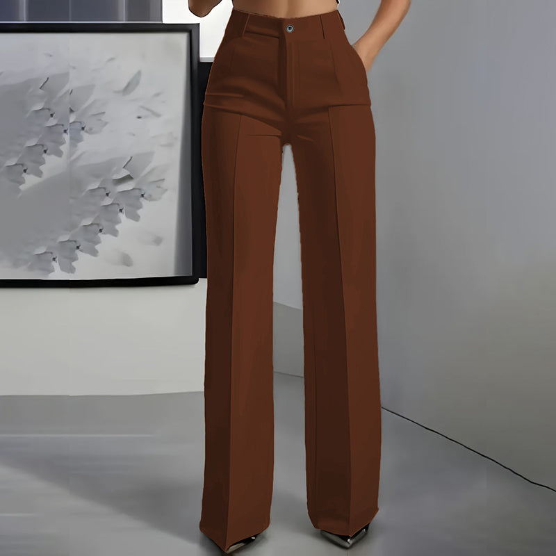 Pantalon de costume pour femmes taille haute Danoir Paris, coupe élégante en tissu noir, vue frontale.