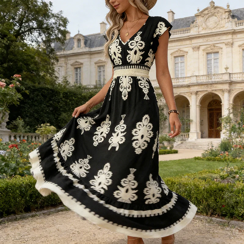 Candela | Robe longue baroque à col en V