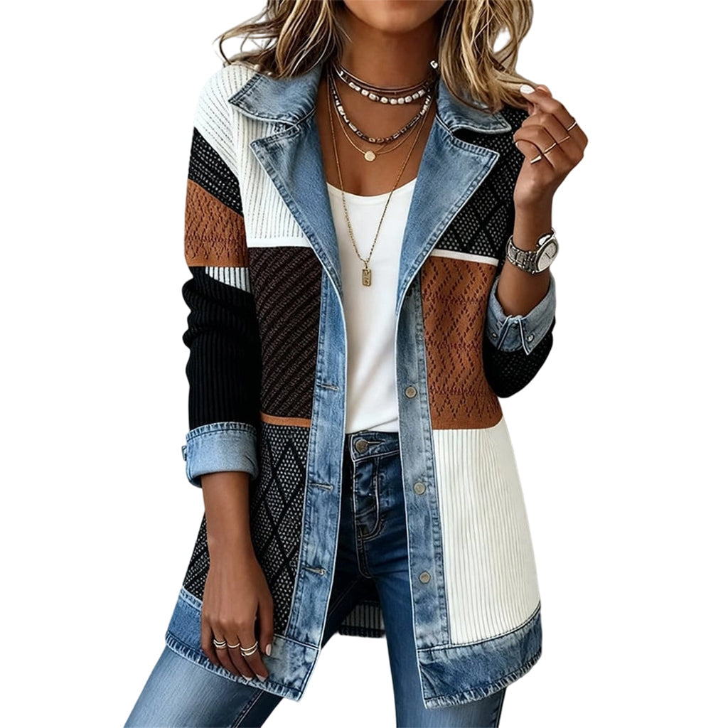 Greta™ | Veste en jean élégante avec inserts tricotés