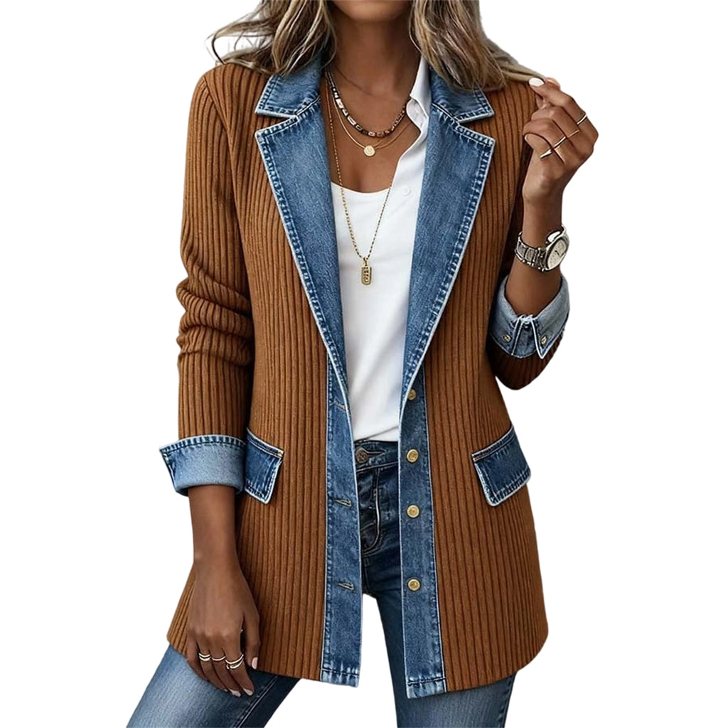 Greta™ | Veste en jean élégante avec inserts tricotés