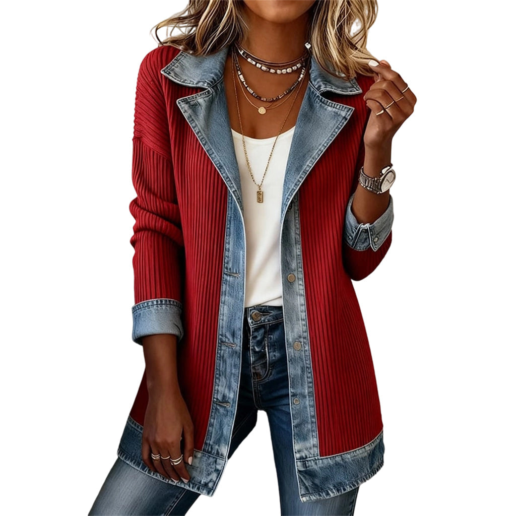 Greta™ | Veste en jean élégante avec inserts tricotés