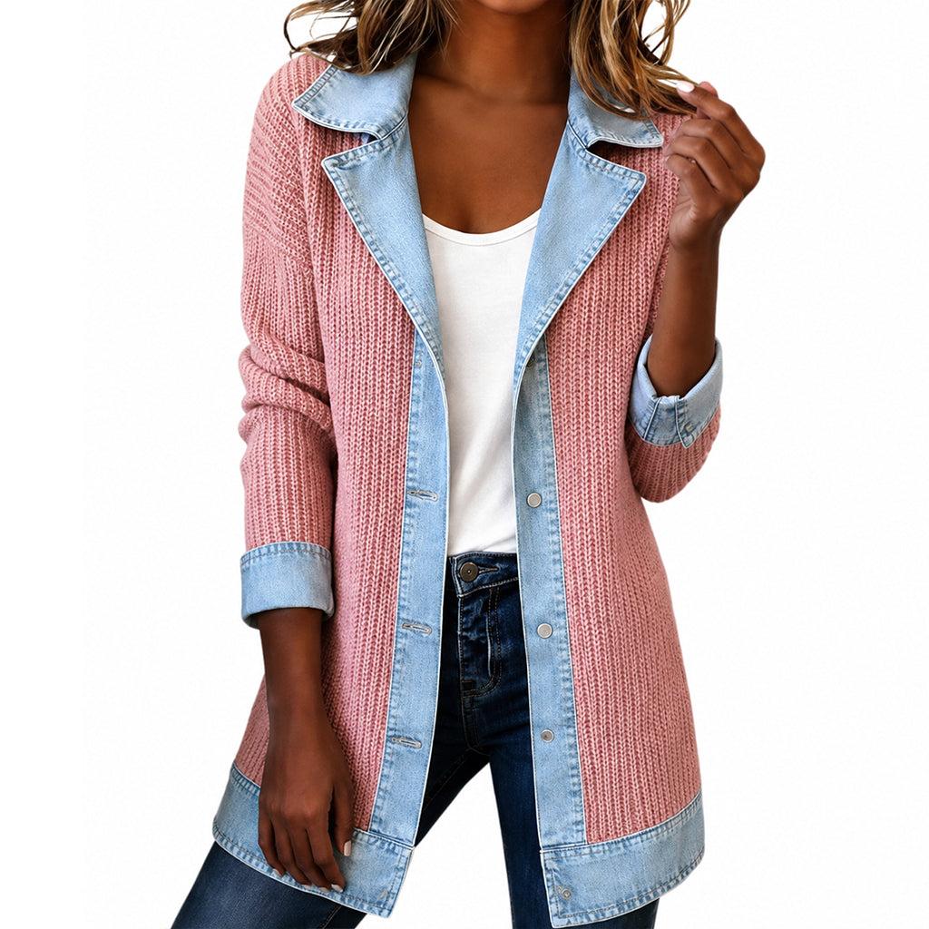 Greta™ | Veste en jean élégante avec inserts tricotés