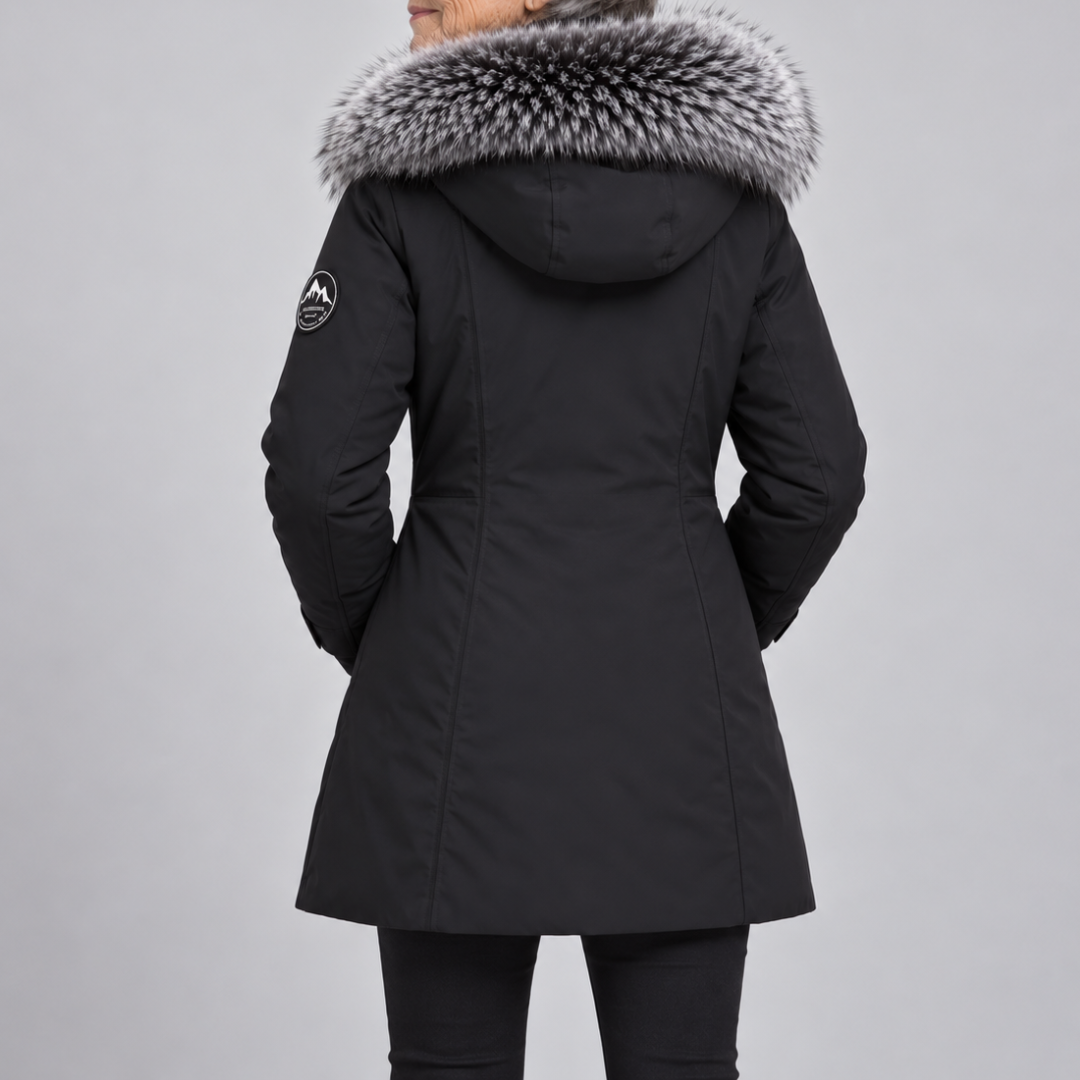 Parka Arctic Danoir Paris noire vue de l'arrière, épaisse et chaude, avec capuche et fermeture zippée pour l'hiver.